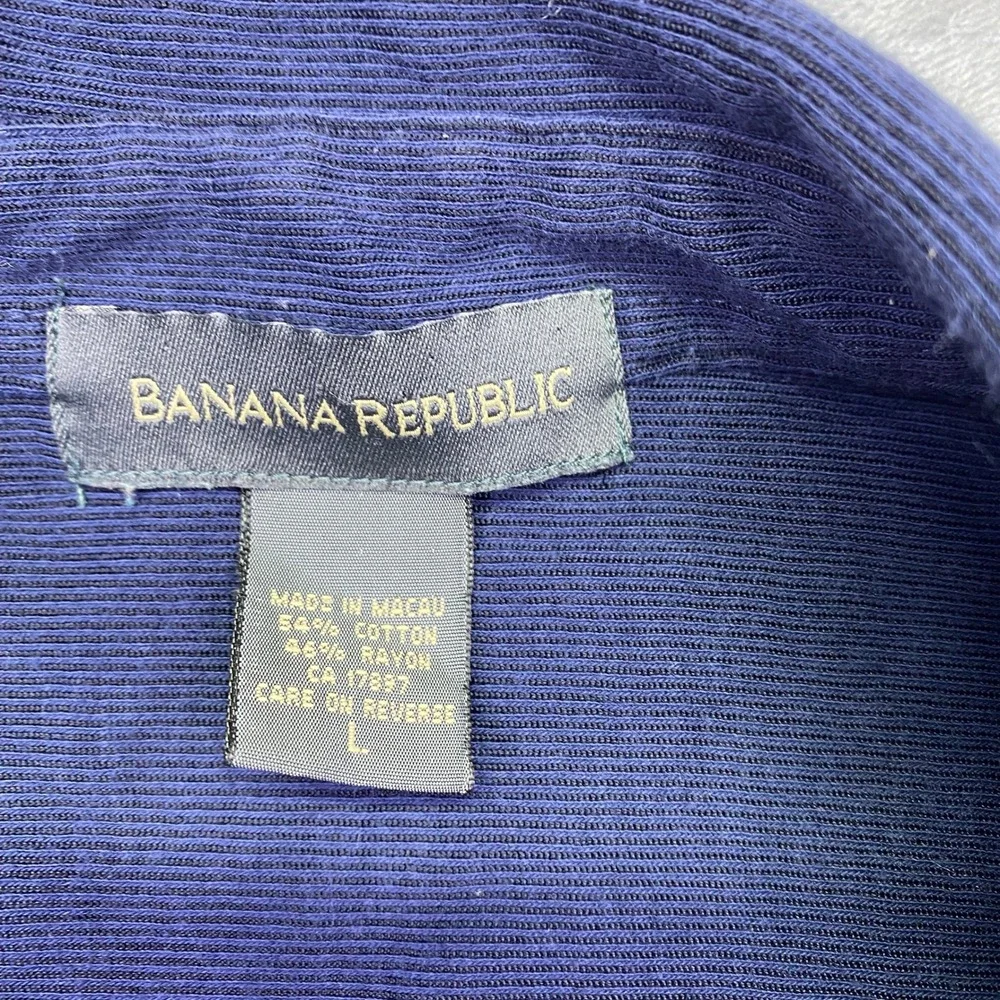 Banana Republic Mens Large Navy Blue Ribbed Cotton Rayon Long Sleeve Button Down